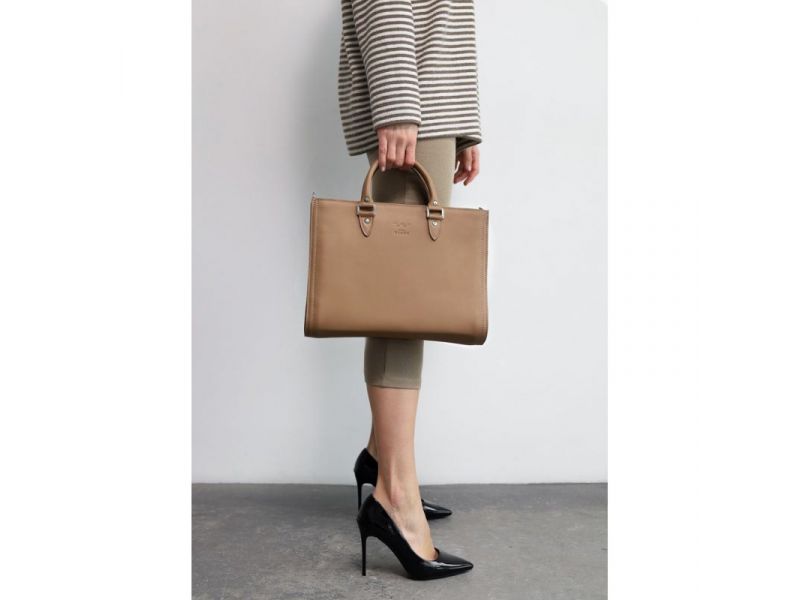 Женская кожаная сумка Fancy A4 карамель краст, фото 9