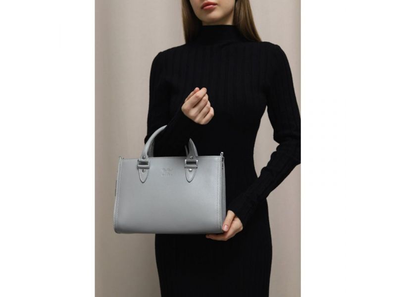 Женская кожаная сумка Fancy сірий краст, фото 7