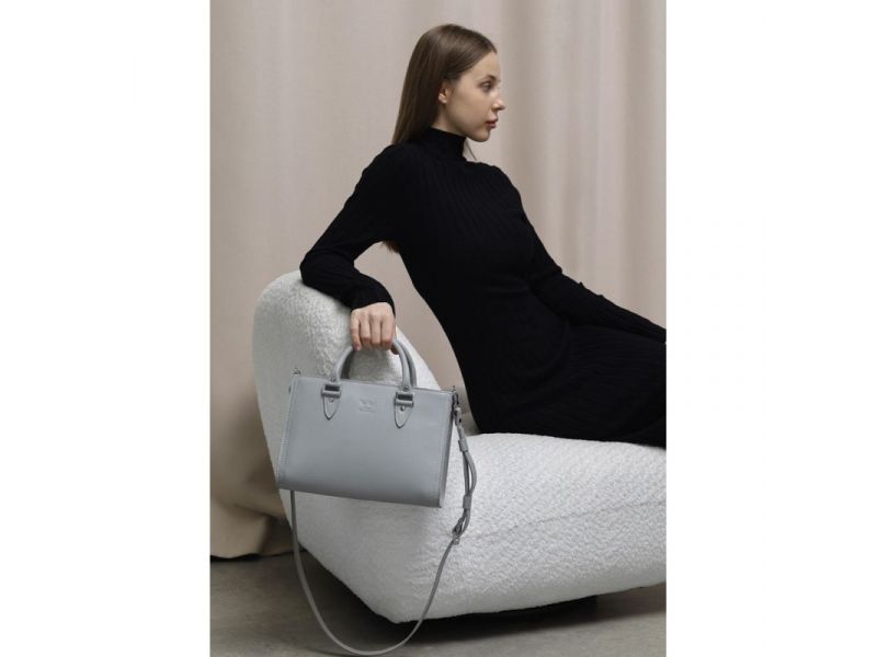 Женская кожаная сумка Fancy сірий краст, фото 8