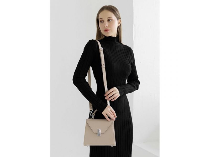 Женская кожаная сумка Futsy Светло-бежевая, фото 10