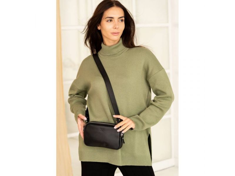 Женская кожаная сумка поясная/кроссбоди Holly черная, фото 1