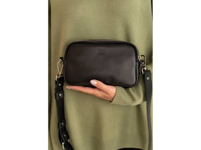 Женская кожаная сумка поясная/кроссбоди Holly черная, фото 3