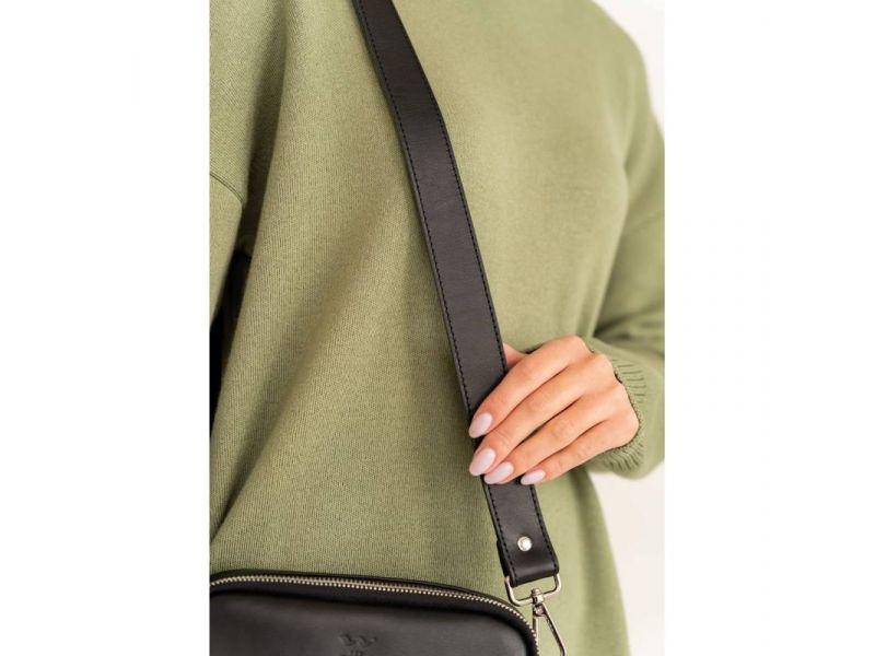 Женская кожаная сумка поясная/кроссбоди Holly черная, фото 4