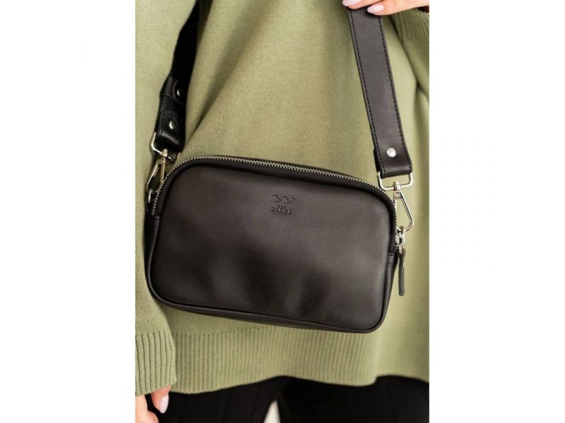 Женская кожаная сумка поясная/кроссбоди Holly черная, фото 5