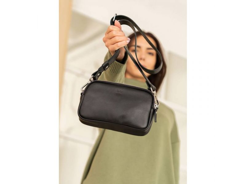 Женская кожаная сумка поясная/кроссбоди Holly черная, фото 8