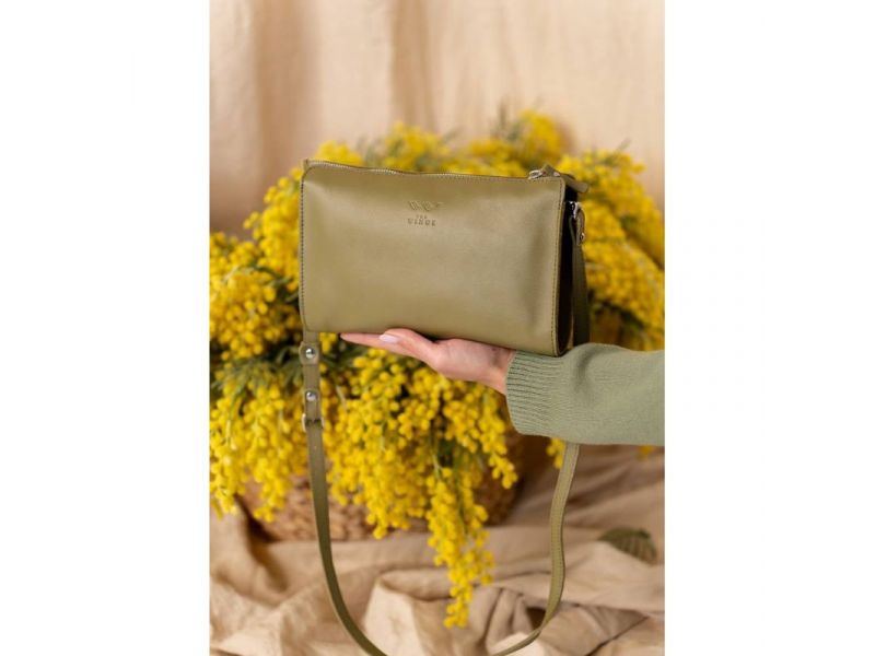 Кожаный млатч оливковый краст, фото 1