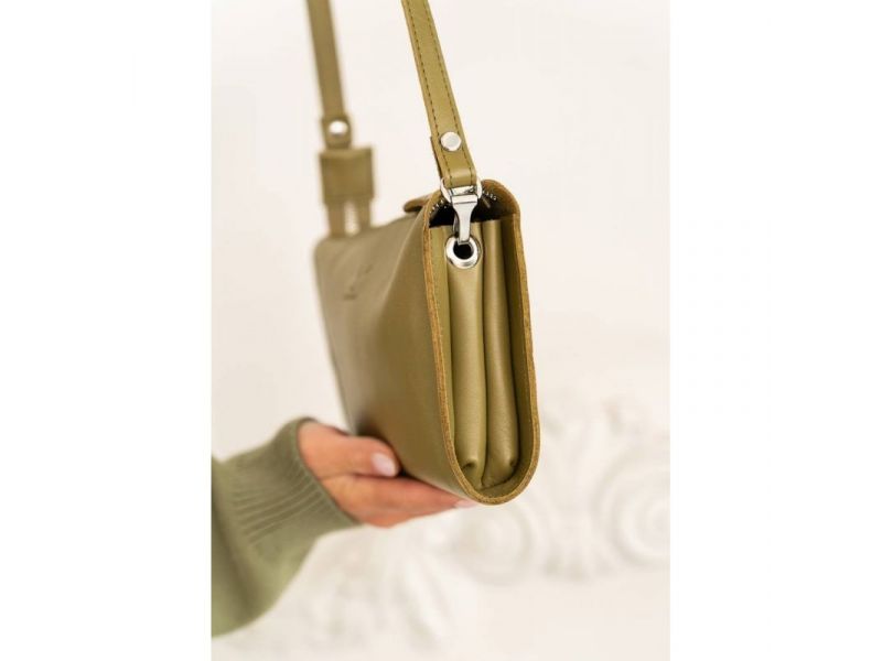 Кожаный млатч оливковый краст, фото 10