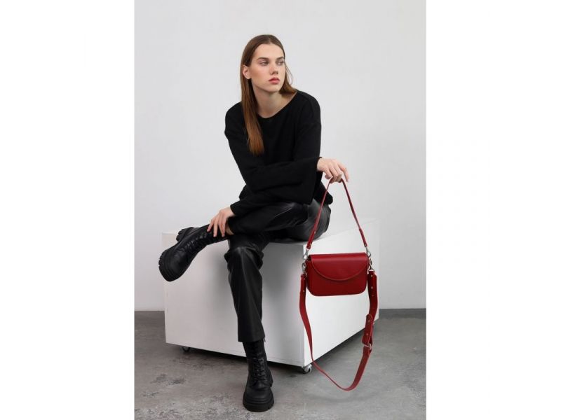 Женская кожаная сумка Molly красная, фото 7