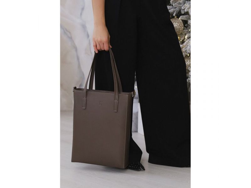 Кожаный шоппер Nancy темно-бежевый, фото 1