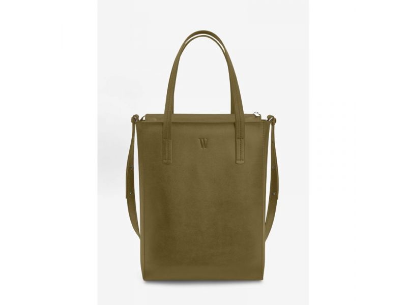 Кожаный шоппер Nancy оливковый, фото 1