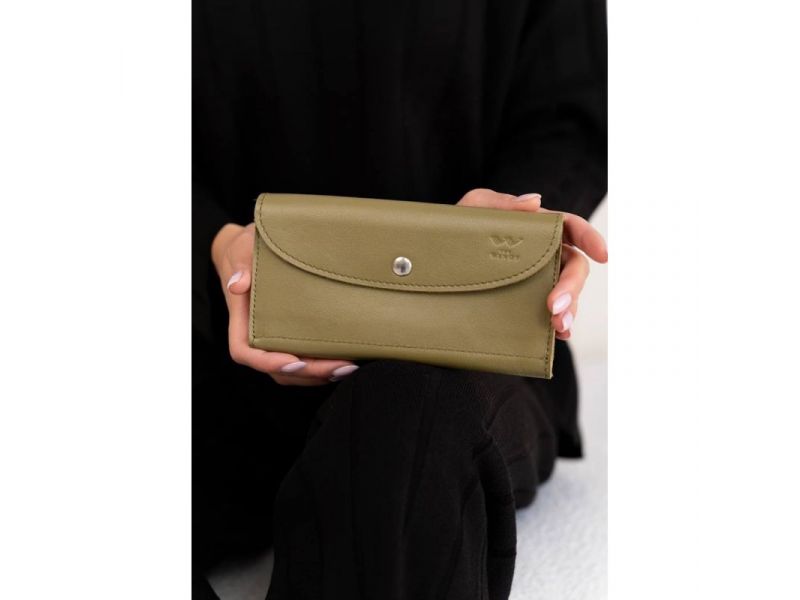 Кожаный кошелек Smart Wallet оливковый краст, фото 1