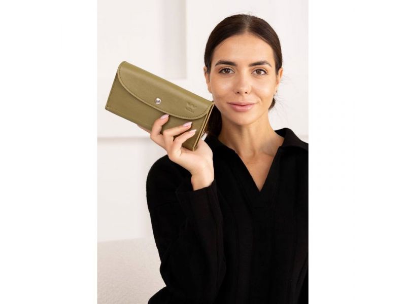 Кожаный кошелек Smart Wallet оливковый краст, фото 2