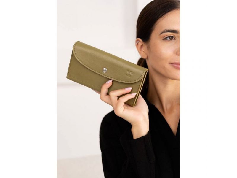Кожаный кошелек Smart Wallet оливковый краст, фото 3