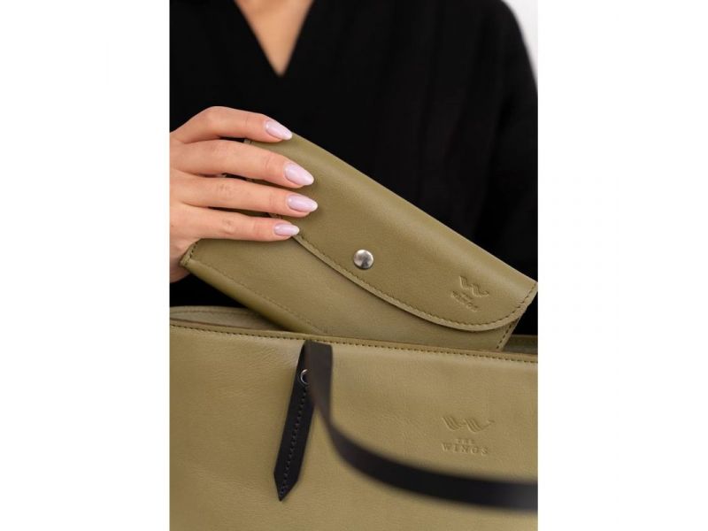 Кожаный кошелек Smart Wallet оливковый краст, фото 4