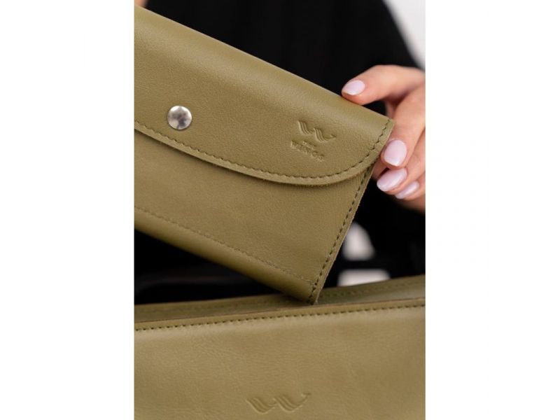 Кожаный кошелек Smart Wallet оливковый краст, фото 5