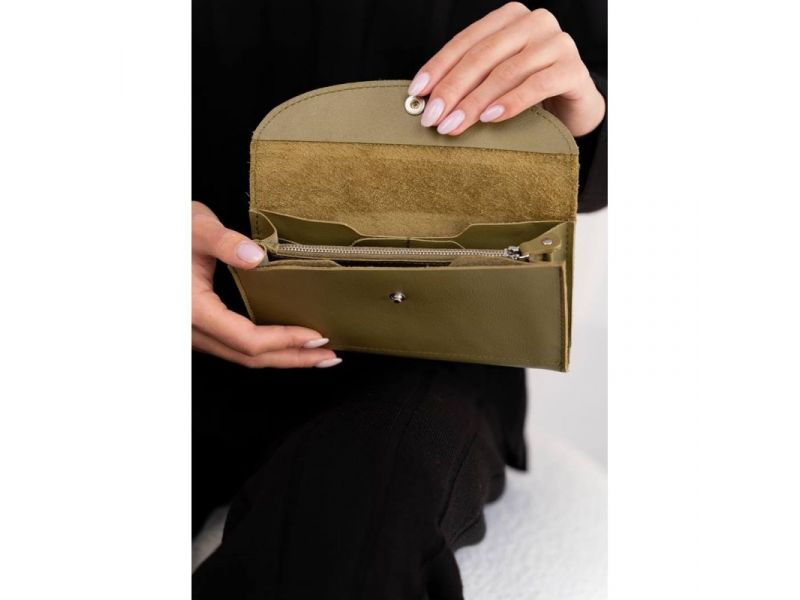 Кожаный кошелек Smart Wallet оливковый краст, фото 7