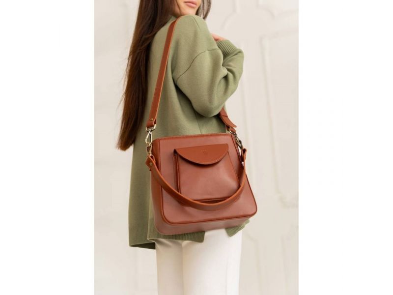 Женская кожаная сумка Stella светло-коричневая, фото 1