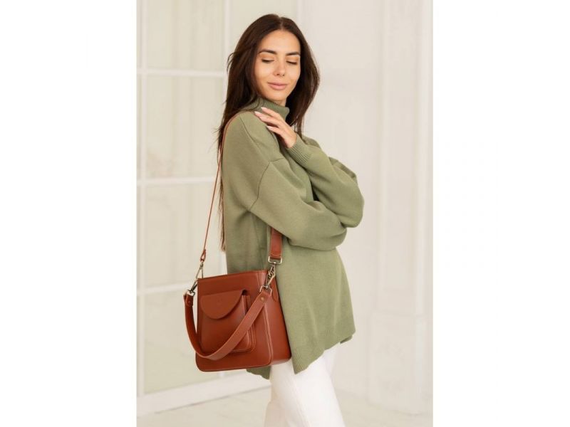 Женская кожаная сумка Stella светло-коричневая, фото 2