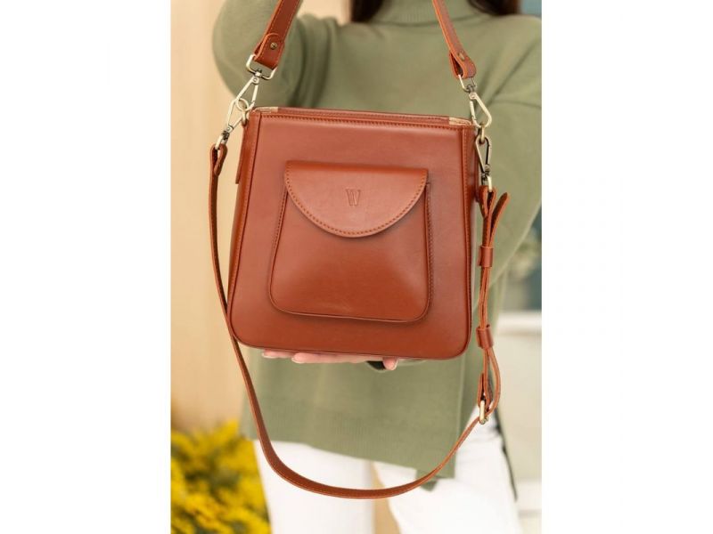 Женская кожаная сумка Stella светло-коричневая, фото 4