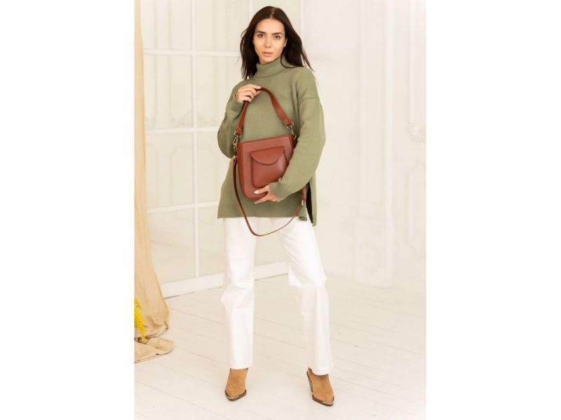 Женская кожаная сумка Stella светло-коричневая, фото 5