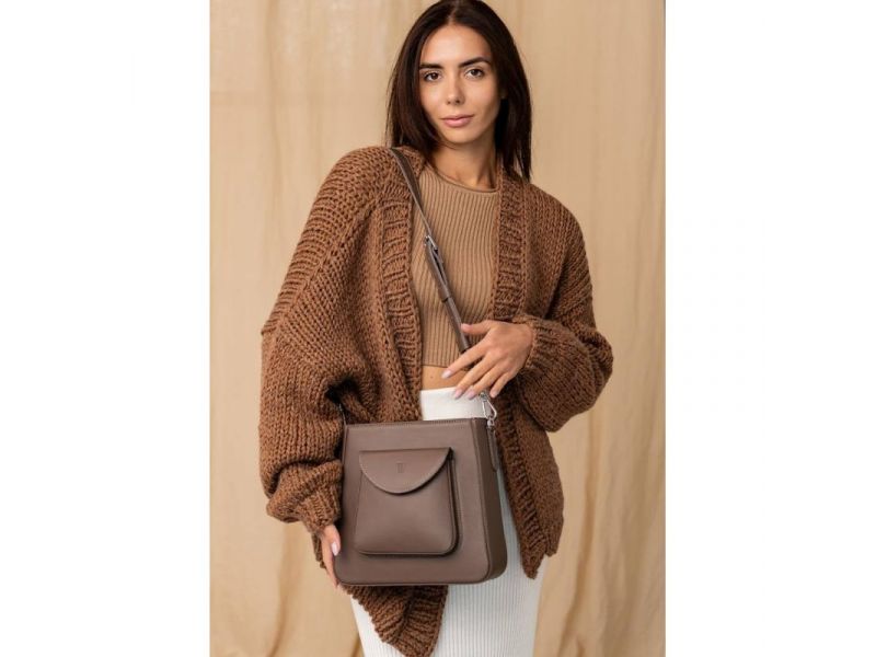 Женская кожаная сумка Stella темно-бежевая, фото 8