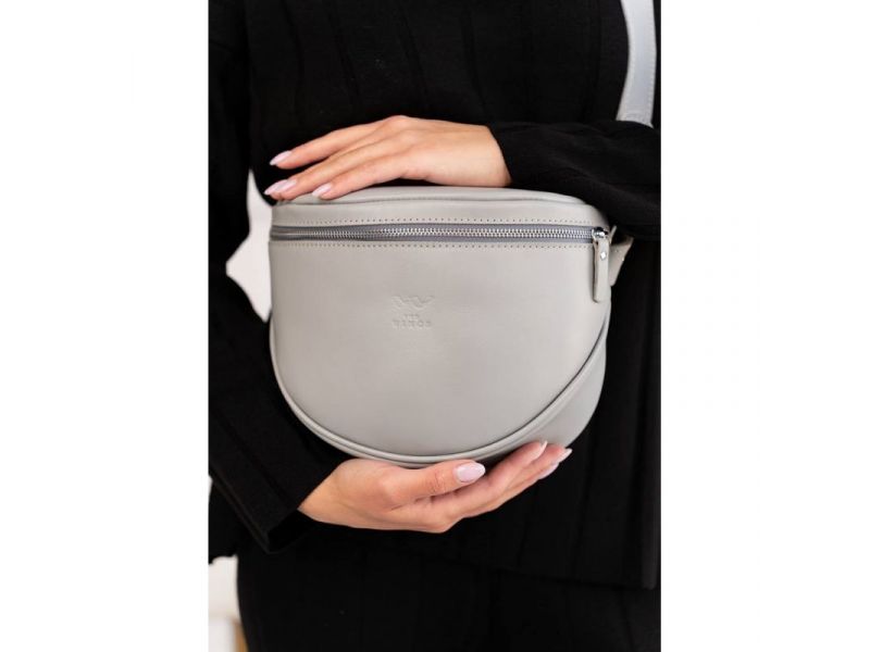 Кожаная сумка поясная-кроссбоди Vacation серый краст, фото 3