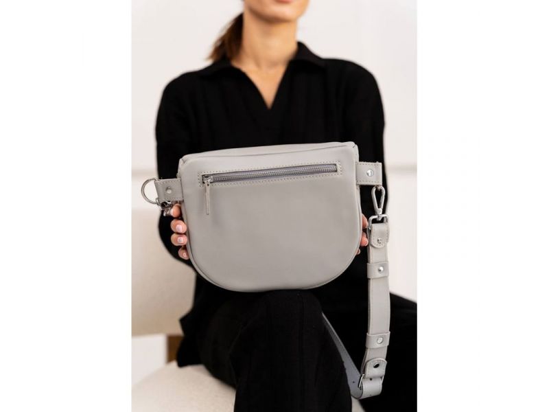Кожаная сумка поясная-кроссбоди Vacation серый краст, фото 4