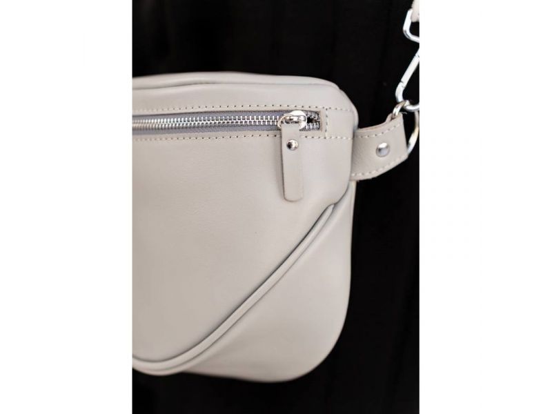 Кожаная сумка поясная-кроссбоди Vacation серый краст, фото 6