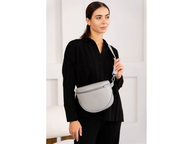 Кожаная сумка поясная-кроссбоди Vacation серый краст, фото 8