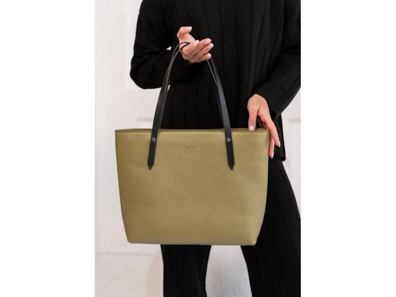 Кожаный шоппер Walker Mini оливковый краст, фото 1