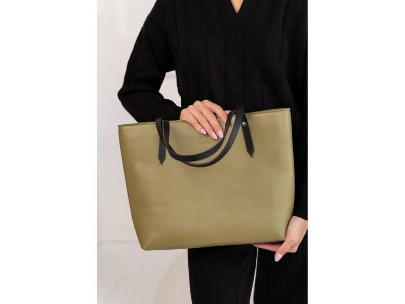 Кожаный шоппер Walker Mini оливковый краст, фото 4