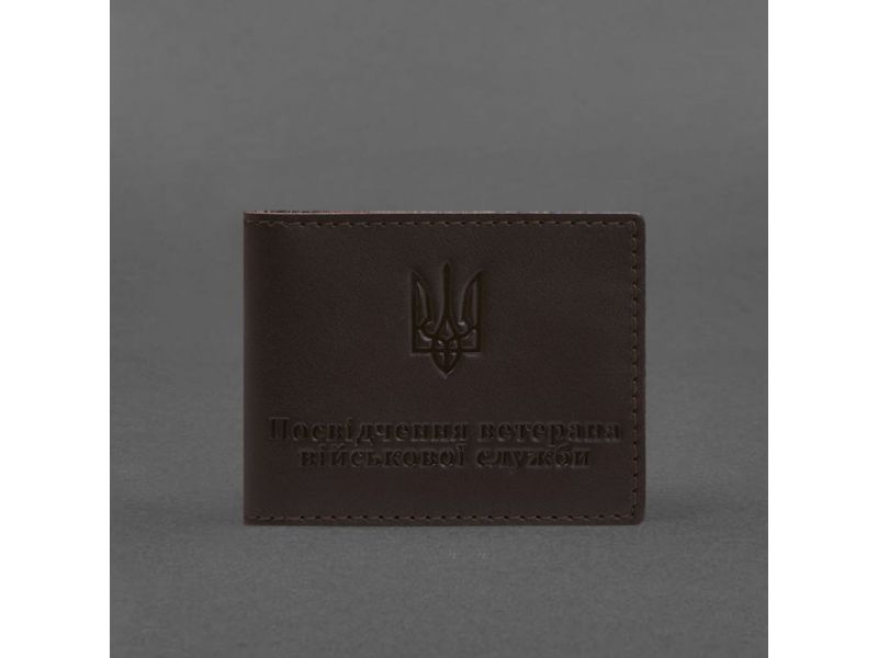 Кожаная обложка для удостоверения ветерана военной службы темно-коричневая, фото 4