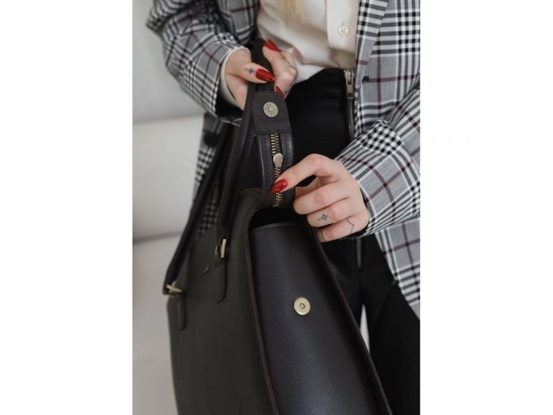 Женская кожаная сумка Business темно-коричневая Краст, фото 10