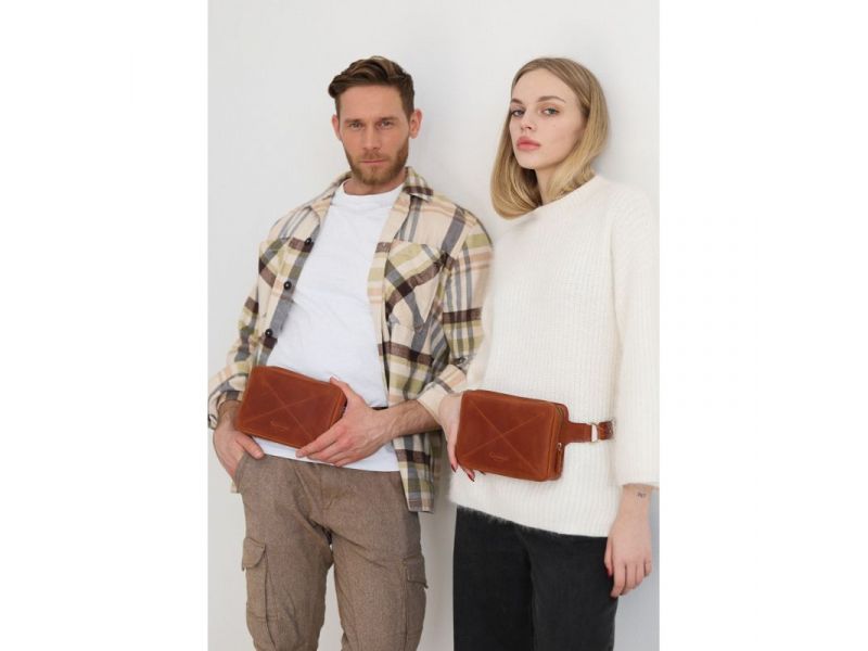 Кожаная поясная сумка Dropbag Mini светло-коричневый Crazy Horse, фото 2