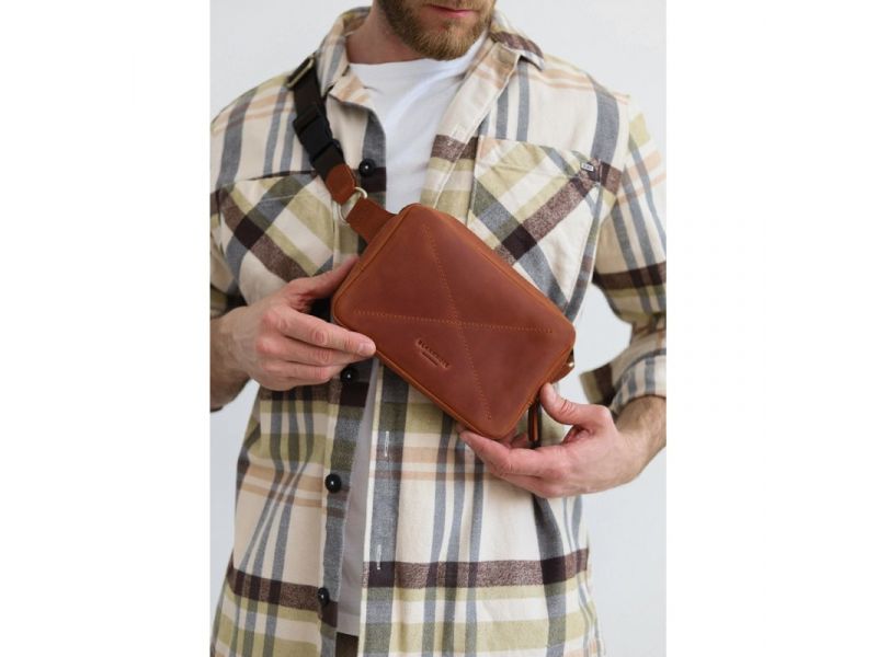 Кожаная поясная сумка Dropbag Mini светло-коричневый Crazy Horse, фото 5