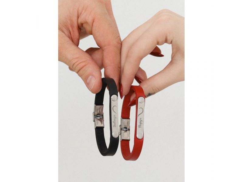 Набор кожаных браслетов  “Завжди поруч”  черный и красный, фото 4