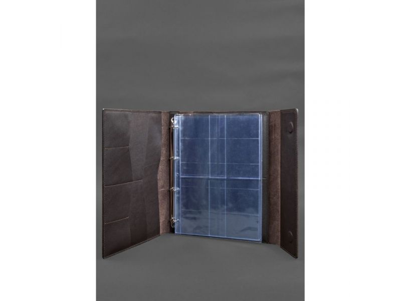 Кожаная папка для документов &amp;quot;Семейная&amp;quot; А4 на сегрегаторе с файлами темно-коричневая, фото 2