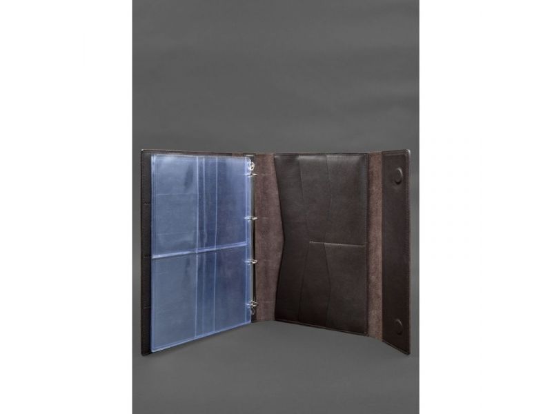 Кожаная папка для документов &amp;quot;Семейная&amp;quot; А4 на сегрегаторе с файлами темно-коричневая, фото 3