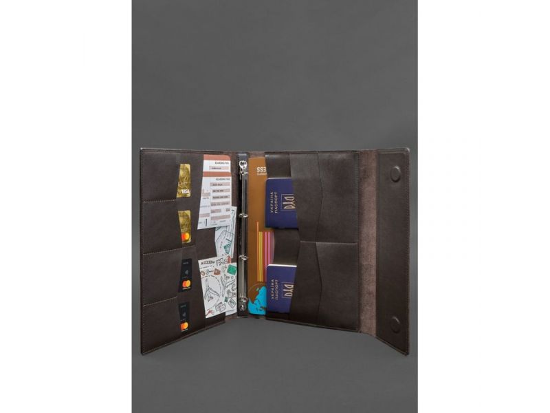 Кожаная папка для документов &amp;quot;Семейная&amp;quot; А4 на сегрегаторе с файлами темно-коричневая, фото 6