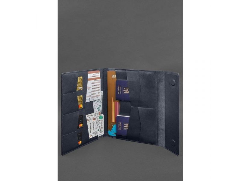 Кожаная папка для документов &amp;quot;Семейная&amp;quot; А4 Темно-синяя, фото 2