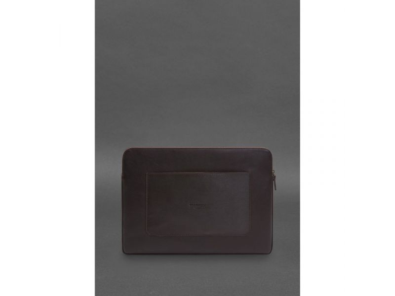 Кожаный чехол для ноутбука на молнии с хлястиком и карманом Темно-коричневый, фото 3
