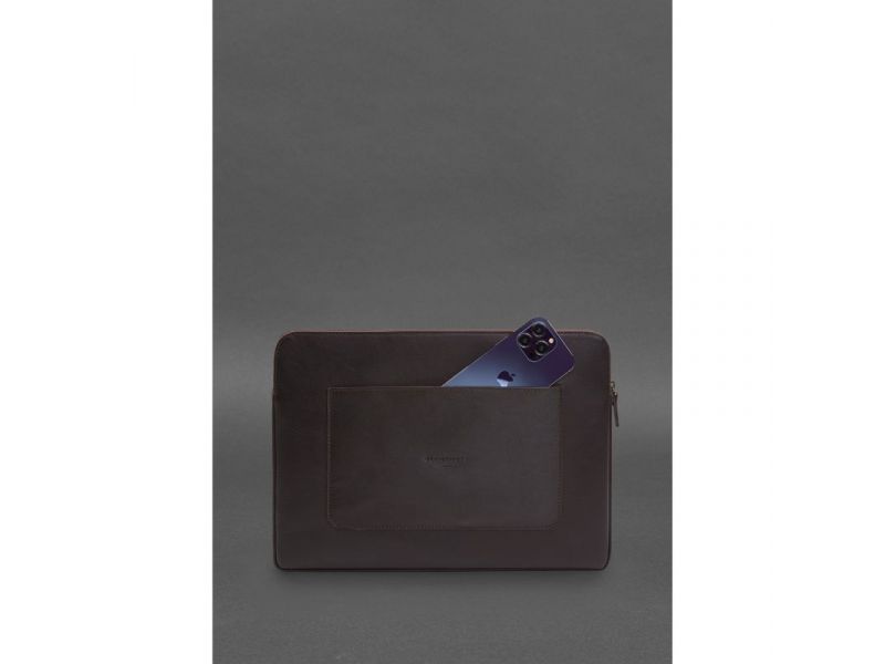 Кожаный чехол для ноутбука на молнии с хлястиком и карманом Темно-коричневый, фото 1