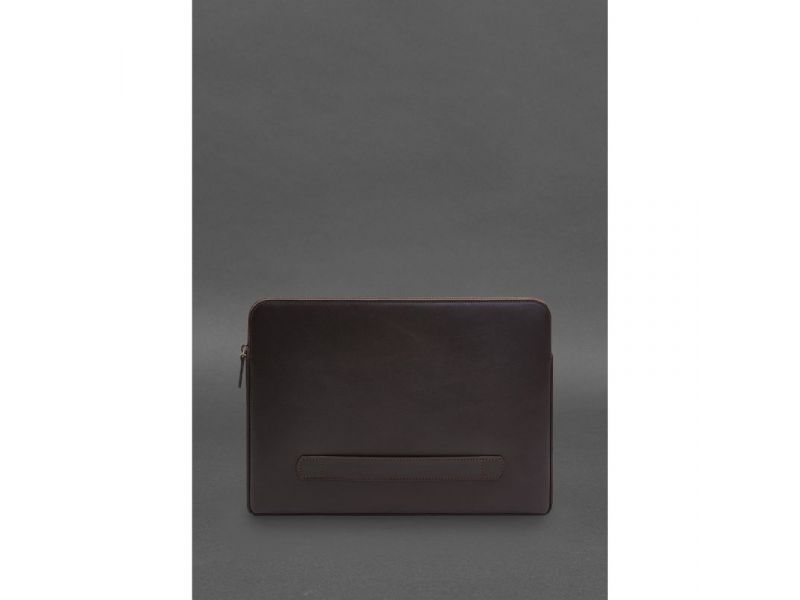 Кожаный чехол для ноутбука на молнии с хлястиком и карманом Темно-коричневый, фото 2