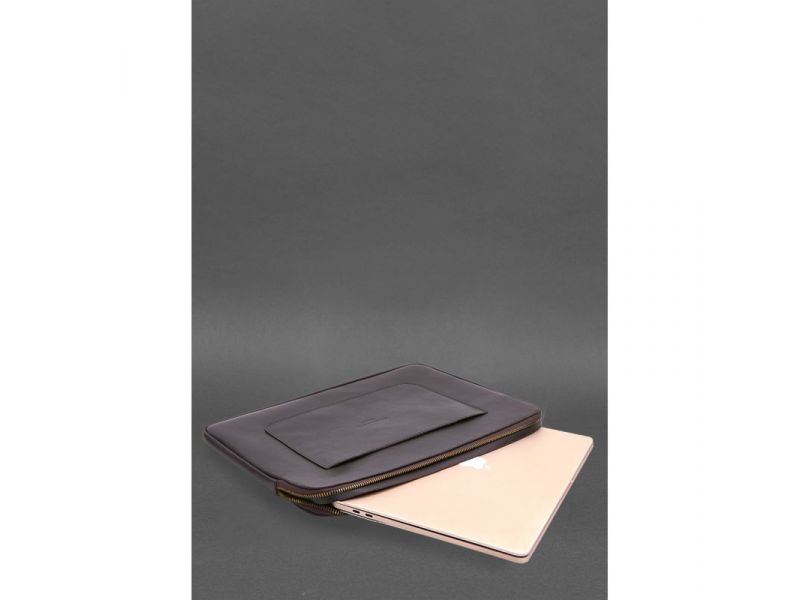 Кожаный чехол для ноутбука на молнии с хлястиком и карманом Темно-коричневый, фото 4