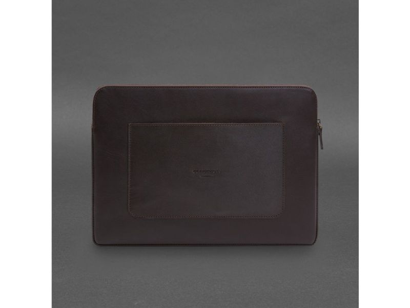 Кожаный чехол для ноутбука на молнии с хлястиком и карманом Темно-коричневый, фото 6