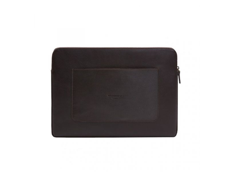 Кожаный чехол для ноутбука на молнии с хлястиком и карманом Темно-коричневый, фото 7