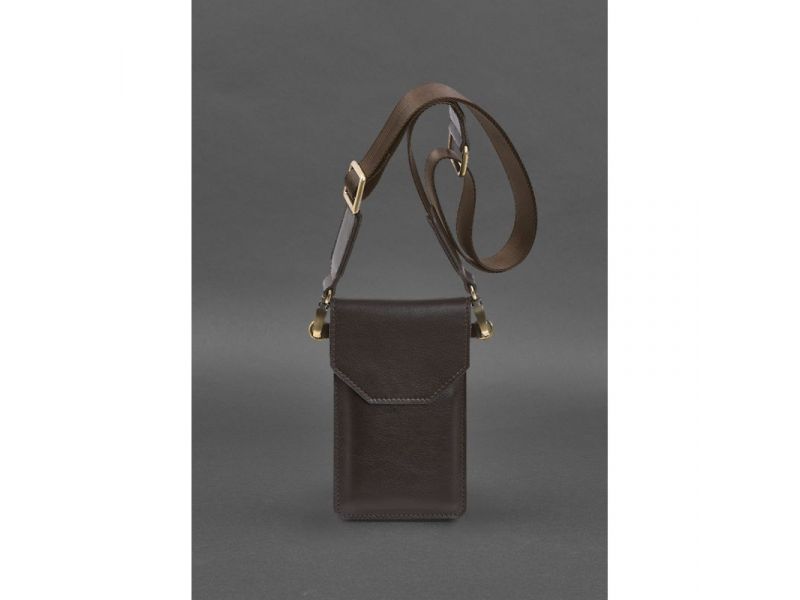 Кожаная сумка-чехол для телефона коричневая, фото 2