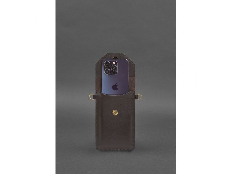 Кожаная сумка-чехол для телефона коричневая, фото 4