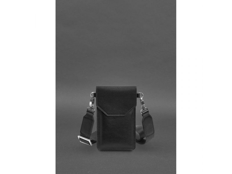 Кожаная сумка-чехол для телефона черная, фото 2