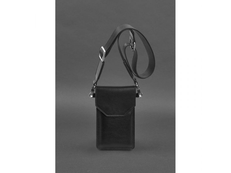 Кожаная сумка-чехол для телефона черная, фото 3